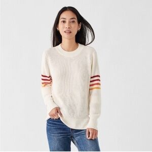 Faherty Throwback Crew Cashmere Blend Striped Sleeve Sweater Size Medium